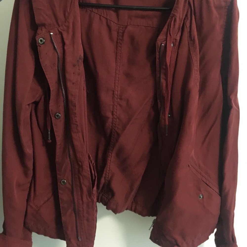 Red military style jacket with hood